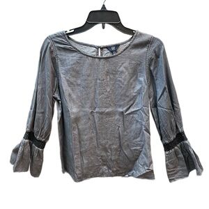 ❤️ GAP GREY CHAMBRAY PEASANT TOP BELL SLEEVE SIZE XS
